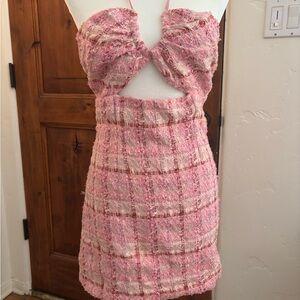Bardot Pink Knit Boucle Tweed Dress